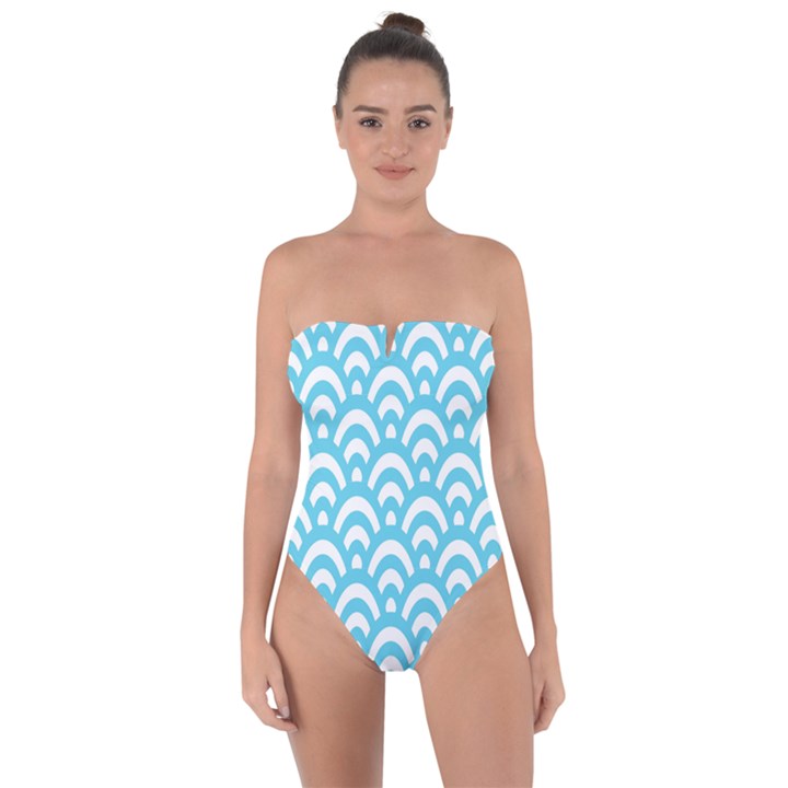  Waves Ocean Blue Texture Tie Back One Piece Swimsuit