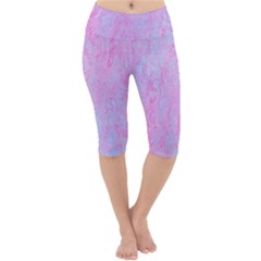  Texture Pink Light Blue Lightweight Velour Cropped Yoga Leggings by artworkshop