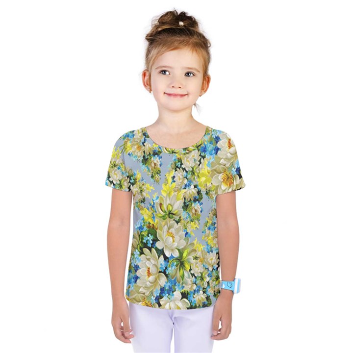 Background-flower White Kids  One Piece Tee