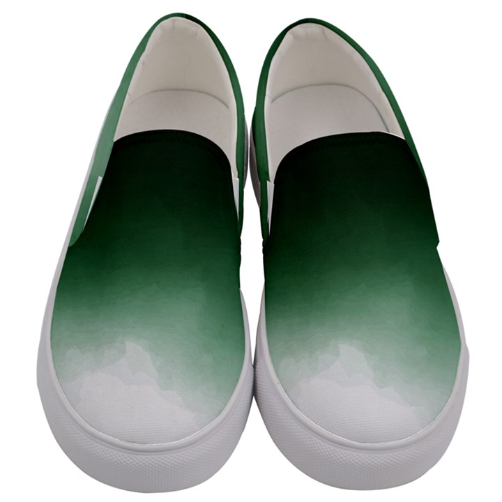 Watercolor-green White Men s Canvas Slip Ons