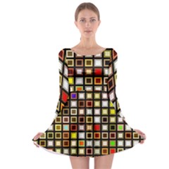 Squares-colorful-texture-modern-art Long Sleeve Skater Dress