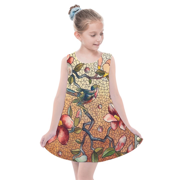 Flower Cubism Mosaic Vintage Kids  Summer Dress