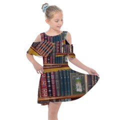 Books Library Bookshelf Bookshop Kids  Shoulder Cutout Chiffon Dress