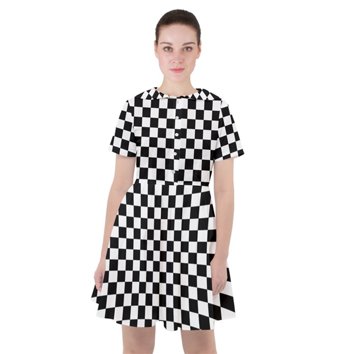 Illusion Checkerboard Black And White Pattern Sailor Dress