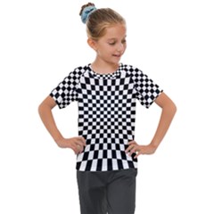 Illusion Checkerboard Black And White Pattern Kids  Mesh Piece Tee