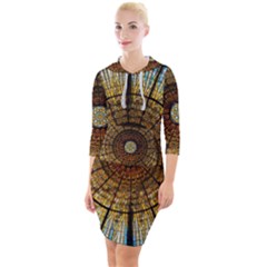 Barcelona Stained Glass Window Quarter Sleeve Hood Bodycon Dress by Amaryn4rt