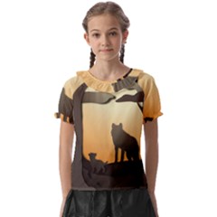 Vectors Painting Wolves Nature Forest Kids  Frill Chiffon Blouse by Amaryn4rt