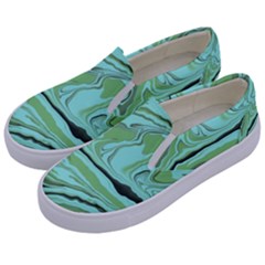 Waves Marbled Abstract Background Kids  Canvas Slip Ons by Amaryn4rt