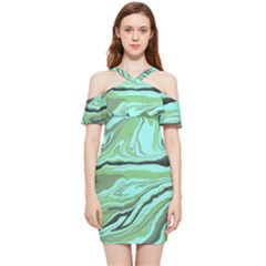 Waves Marbled Abstract Background Shoulder Frill Bodycon Summer Dress by Amaryn4rt
