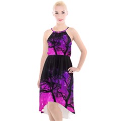 Tree Men Space Universe Surreal High-low Halter Chiffon Dress 