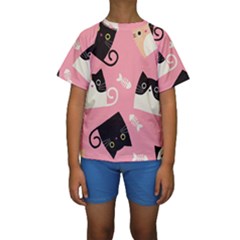 Cat Pattern Backgroundpet Kids  Short Sleeve Swimwear by Amaryn4rt