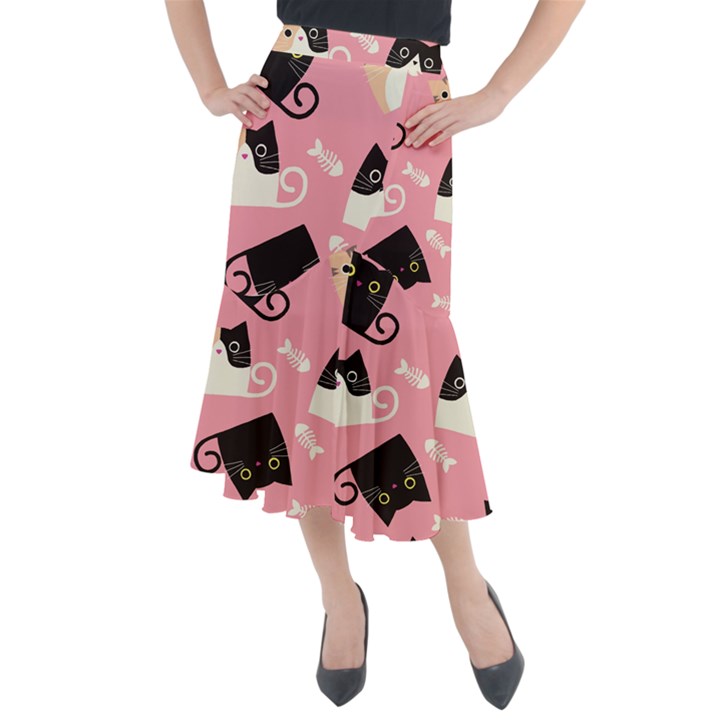 Cat Pattern Backgroundpet Midi Mermaid Skirt