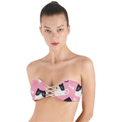 Cat Pattern Backgroundpet Twist Bandeau Bikini Top by Amaryn4rt