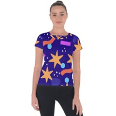 Star Abstract Pattern Wallpaper Short Sleeve Sports Top  by Amaryn4rt
