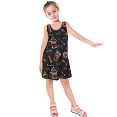 Coffee Watercolor Background Kids  Sleeveless Dress by Amaryn4rt