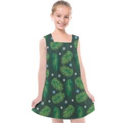 Leaves Snowflake Pattern Holiday Kids  Cross Back Dress by Amaryn4rt