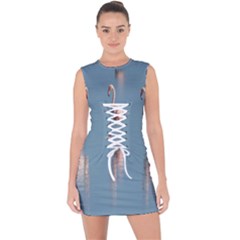 Flamingo Birds Plumage Sea Water Lace Up Front Bodycon Dress by artworkshop
