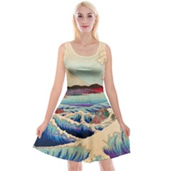 Wave Japanese Mount Fuji Reversible Velvet Sleeveless Dress by Wegoenart
