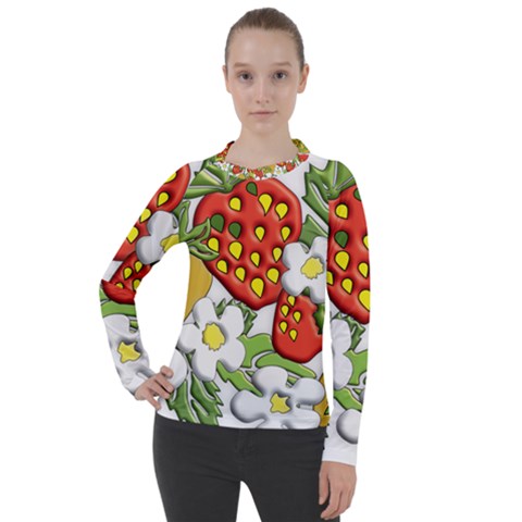 Strawberries Berry Strawberry Leaves Women s Pique Long Sleeve Tee by Wegoenart