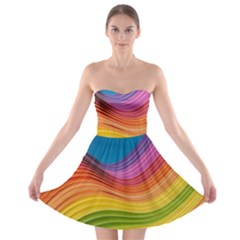  Rainbow Pattern Lines Strapless Bra Top Dress by artworkshop