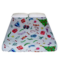 New Year Christmas Winter Watercolor Fitted Sheet (queen Size) by artworkshop