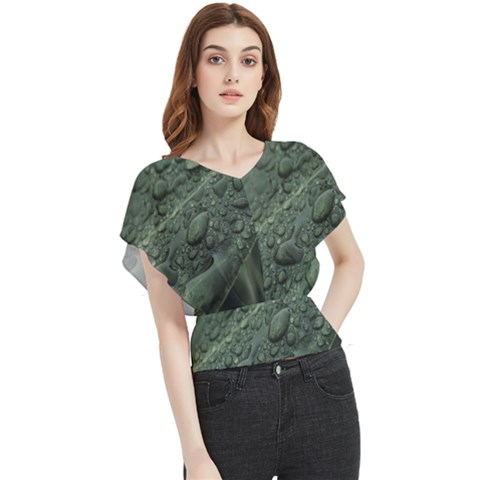 Leaves Water Drops Green  Butterfly Chiffon Blouse by artworkshop