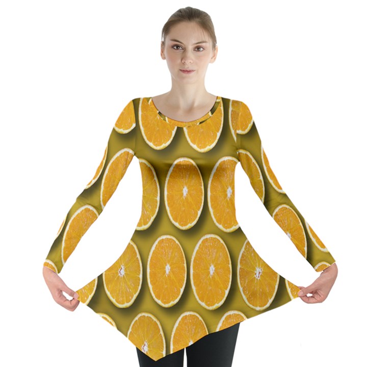 Orange Slices Cross Sections Pattern Long Sleeve Tunic 