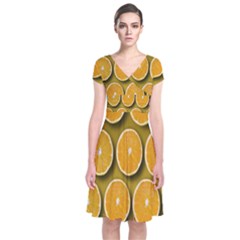Orange Slices Cross Sections Pattern Short Sleeve Front Wrap Dress by artworkshop
