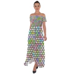 Honeycomb Art Pattern Design Background Off Shoulder Open Front Chiffon Dress by Wegoenart