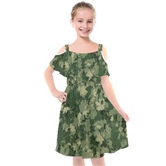 Green Leaves Camouflage Pattern Kids  Cut Out Shoulders Chiffon Dress by Wegoenart