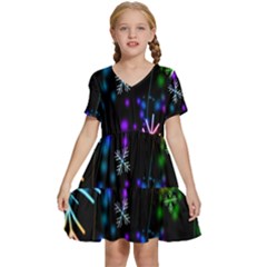 Snowflakes-star Calor Kids  Short Sleeve Tiered Mini Dress by nateshop