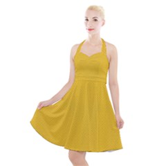 Geometric-pattern-yellow Halter Party Swing Dress  by nateshop