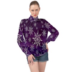 Star Christmas High Neck Long Sleeve Chiffon Top by nateshop