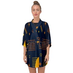 Abstract-geometric Half Sleeve Chiffon Kimono by nateshop