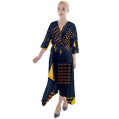 Abstract-geometric Quarter Sleeve Wrap Front Maxi Dress by nateshop