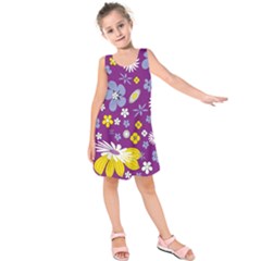 Floral-purple Yellow Kids  Sleeveless Dress by nateshop