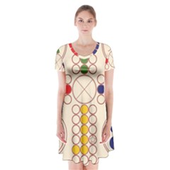 Ludo Game Short Sleeve V-neck Flare Dress by Wegoenart