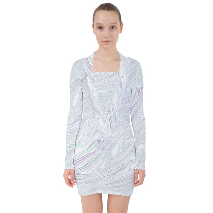 Illustration Marble Texture Marble Painting V-neck Bodycon Long Sleeve Dress