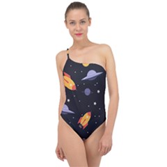 Cosmos Rocket Spaceships Ufo Classic One Shoulder Swimsuit by Wegoenart