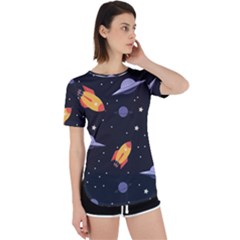 Cosmos Rocket Spaceships Ufo Perpetual Short Sleeve T-shirt by Wegoenart