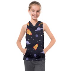 Cosmos Rocket Spaceships Ufo Kids  Sleeveless Hoodie by Wegoenart