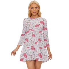 Illustration Flowers Pattern Wallpaper Floral Long Sleeve Babydoll Dress