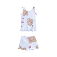 Illustrations Bear Cartoon Background Pattern Kids  Boyleg Swimsuit by Sudhe