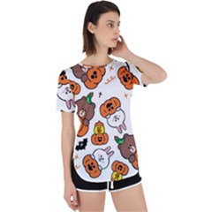 Illustration Pumpkin Bear Bat Bunny Chicken Perpetual Short Sleeve T-shirt by Sudhe