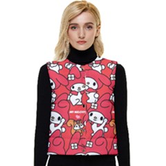 Rabbit Background Cartoon Women s Short Button Up Puffer Vest by Sudhe