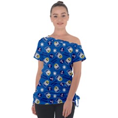 Illustration Duck Cartoon Background Off Shoulder Tie-up Tee