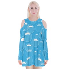 Pattern Blue Bubble Pattern Background Velvet Long Sleeve Shoulder Cutout Dress by Amaryn4rt