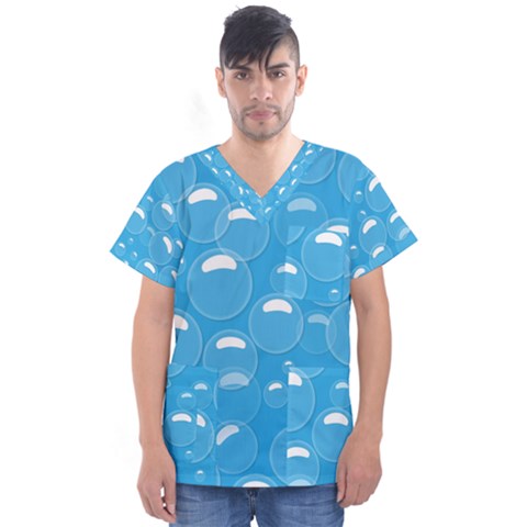 Pattern Blue Bubble Pattern Background Men s V-neck Scrub Top by Amaryn4rt