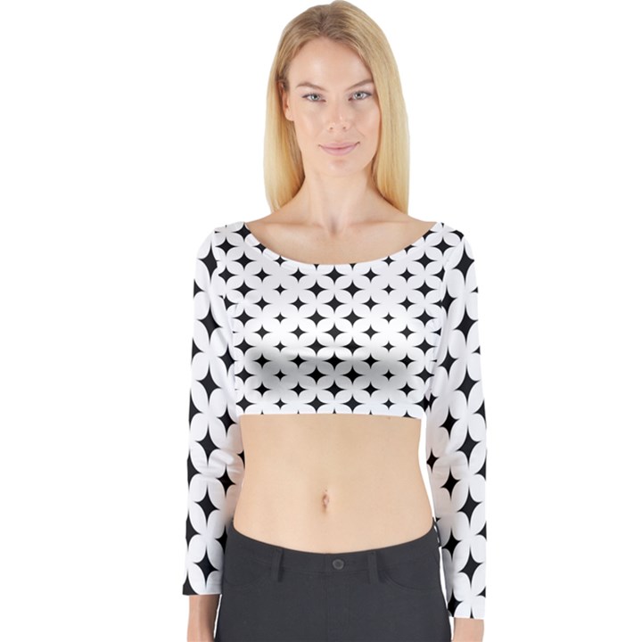 Pattern-whit Star Black Long Sleeve Crop Top