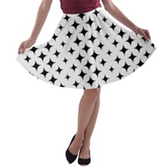 Pattern-whit Star Black A-line Skater Skirt by nateshop